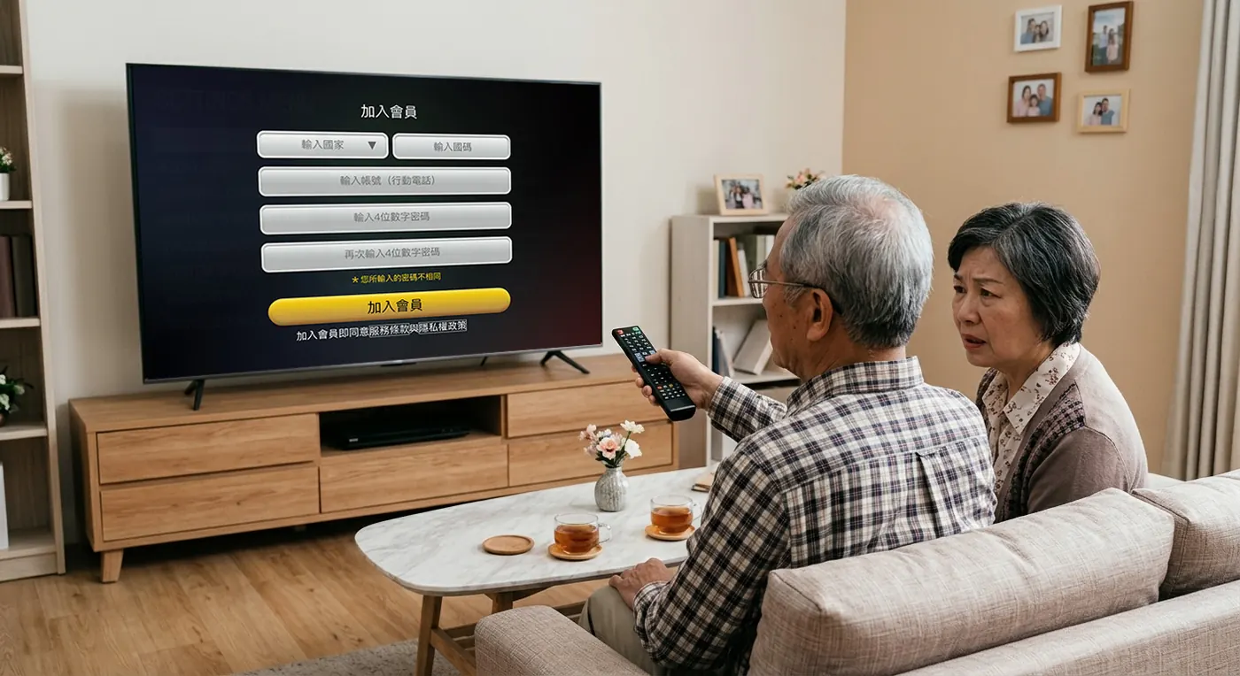 Elderly Asian user watching TV
